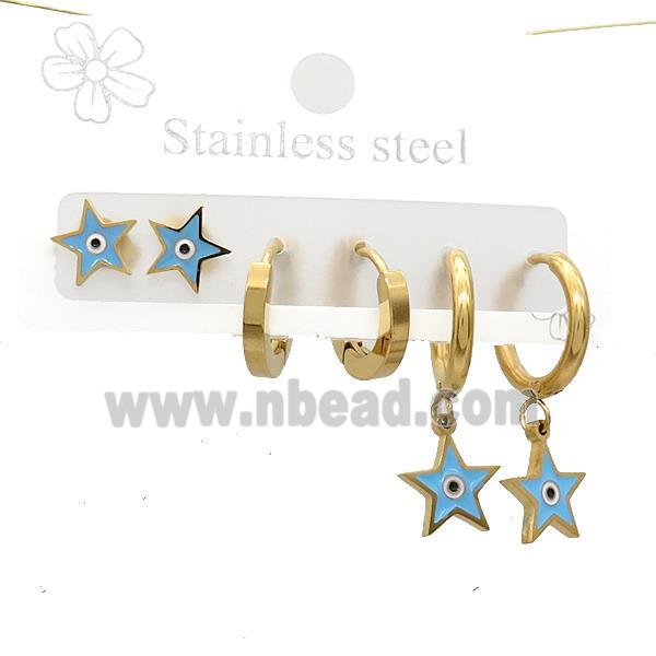 Stainless Steel Earrings Star Evil Eye Gold Plated