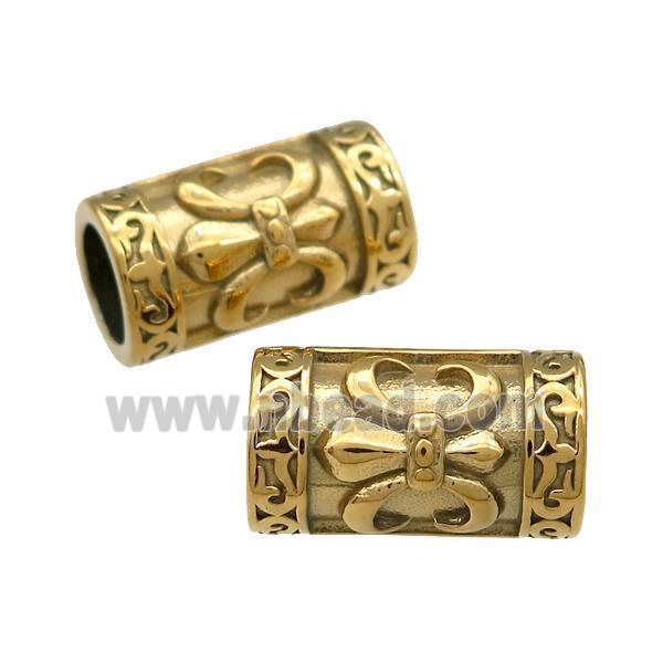Stainless Steel Column Beads Large Hole Tube Gold Plated