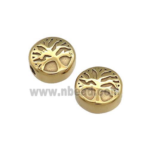 Stainless Steel Coin Beads Tree Of Life Button Gold Plated