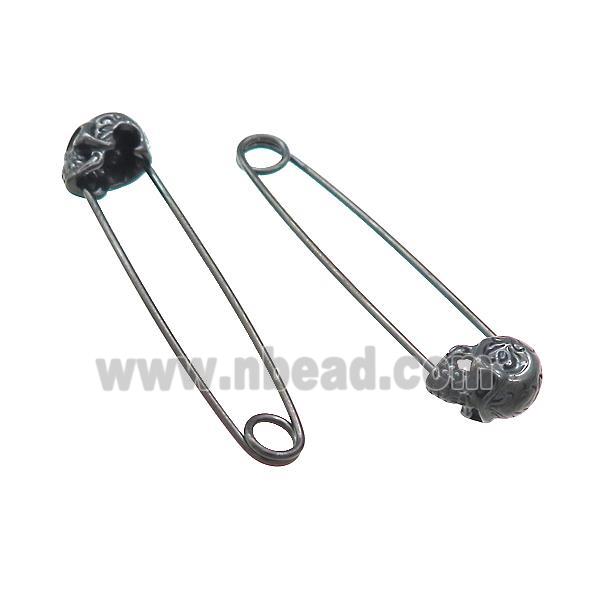 Stainless Steel Safety Pins Skull Black Plated