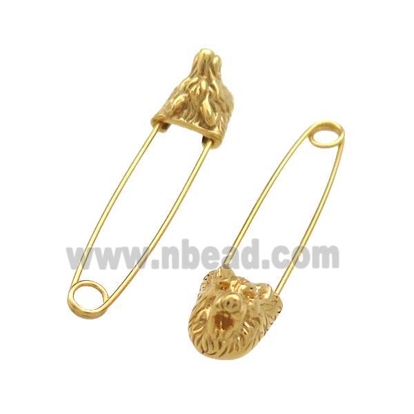 Stainless Steel Safety Pins Lion Gold Plated