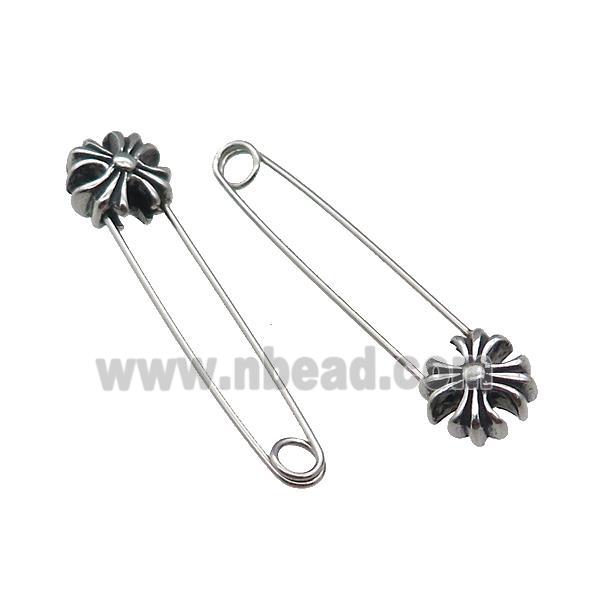 Stainless Steel Safety Pins Fleur De Lis Antique Silver
