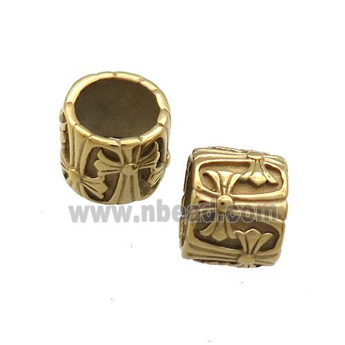 Stainless Steel Tube Beads Cross Large Hole Gold Plated