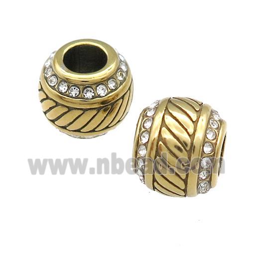 Stainless Steel Round Beads Pave Rhinestone Gold Plated