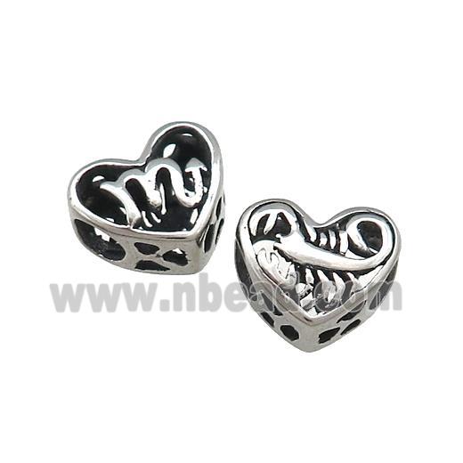 Titanium Steel Heart Beads Zodiac Scorpio Large Hole Hollow Antique Silver