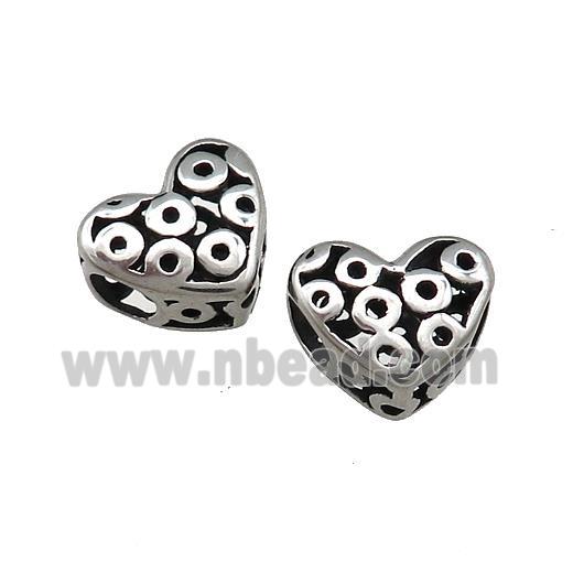 Titanium Steel Heart Beads Large Hole Hollow Antique Silver