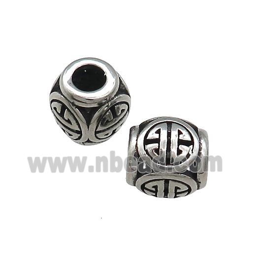 Titanium Steel Round Beads Large Hole Hollow Antique Silver