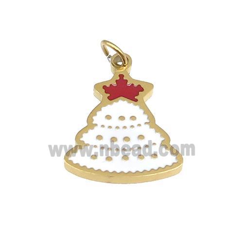 Christmas Tree Stainless Steel Pendant Red White Enamel Gold Plated