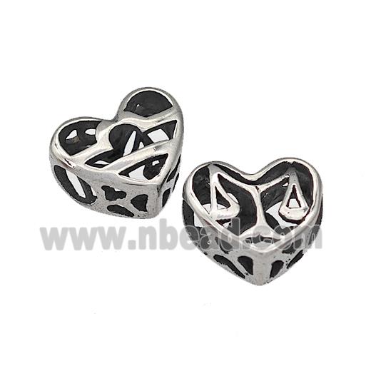 316 Stainless Steel Heart Beads Zodiac Libra Large Hole Hollow Antique Silver
