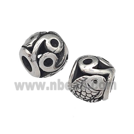 316 Stainless Steel Barrel Beads Fish Hollow Large Hole Antique silver