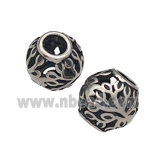 316 Stainless Steel Barrel Beads Tree Hollow Large Hole Antique silver