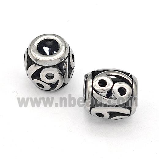 316 Stainless Steel Barrel Beads Cancer Hollow Large Hole Antique silver