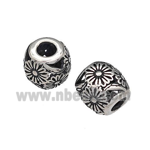 316 Stainless Steel Barrel Beads Flower Hollow Large Hole Antique silver