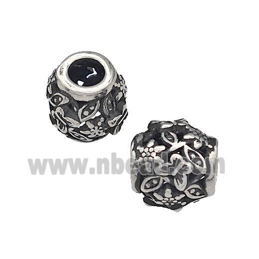 316 Stainless Steel Barrel Beads Butterfly Hollow Large Hole Antique silver