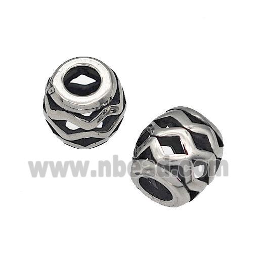 316 Stainless Steel Barrel Beads Wave Hollow Large Hole Antique silver