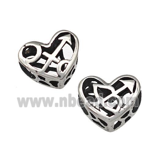 Stainless Steel Heart Beads Zodiac Sagittarius Large Hole Hollow Antique Silver