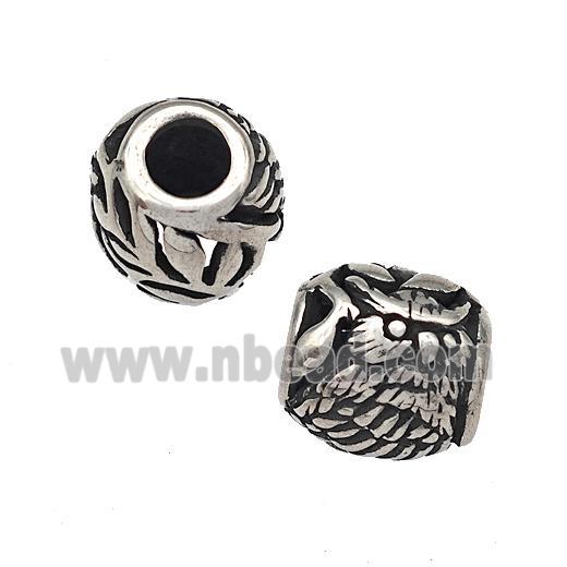 Stainless Steel Barrel Beads Owl Hollow Large Hole Antique Silver