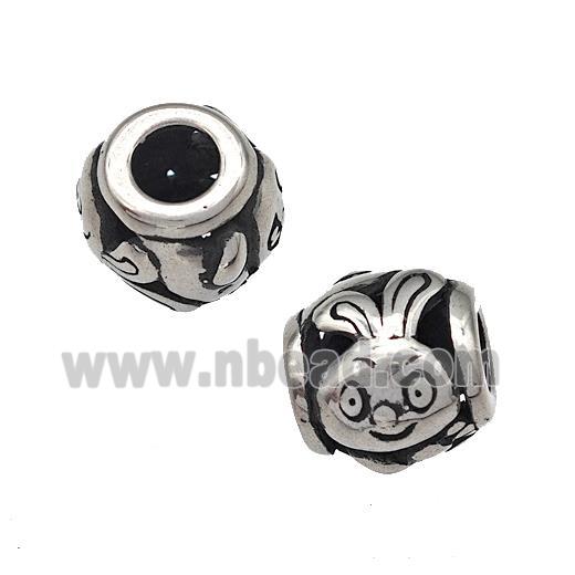 Stainless Steel Barrel Beads Rabbit Hollow Large Hole Antique Silver