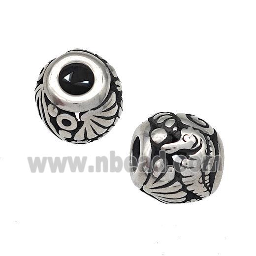 Stainless Steel Barrel Beads Seahorse Hollow Large Hole Antique Silver