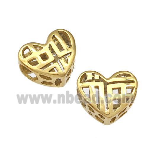 Stainless Steel Heart Beads Lucky Fu Hollow Large Hole Gold Plated