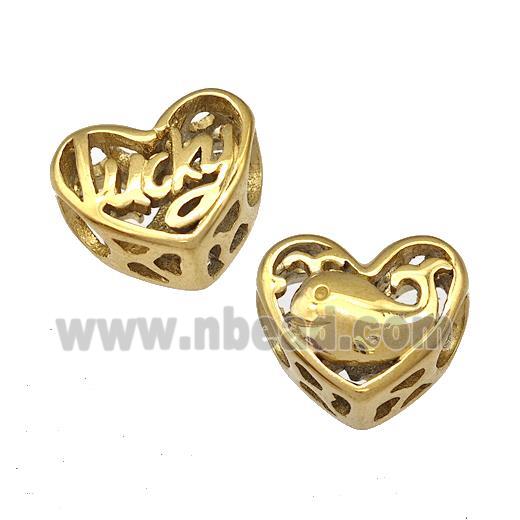 Stainless Steel Heart Beads Lucky Dolphin Hollow Large Hole Gold Plated