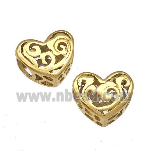 Stainless Steel Heart Beads Hollow Large Hole Gold Plated