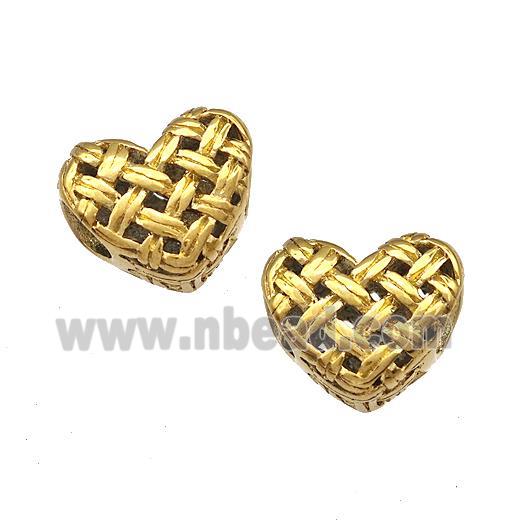 Stainless Steel Heart Beads Hollow Large Hole Gold Plated