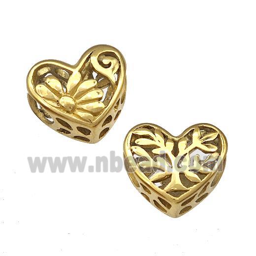 Stainless Steel Heart Beads Flower Hollow Large Hole Gold Plated