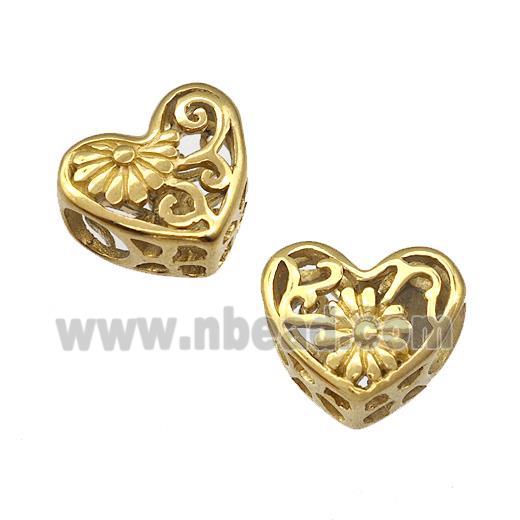 Stainless Steel Heart Beads Flower Daisy Hollow Large Hole Gold Plated