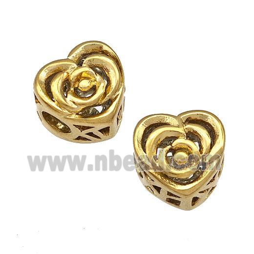 Stainless Steel Heart Beads Flower Hollow Large Hole Gold Plated