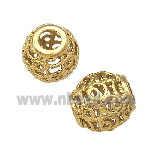 Stainless Steel Barrel Beads Hollow Large Hole Gold Plated