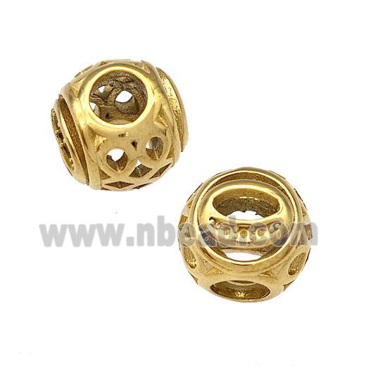 Stainless Steel Round Beads Letter-O Hollow Large Hole Gold Plated