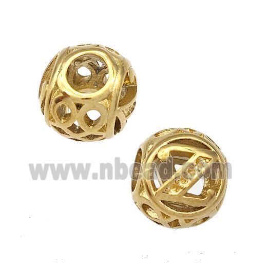 Stainless Steel Round Beads Letter-Z Hollow Large Hole Gold Plated
