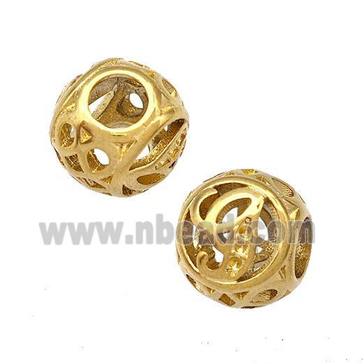 Stainless Steel Round Beads Letter-g Hollow Large Hole Gold Plated