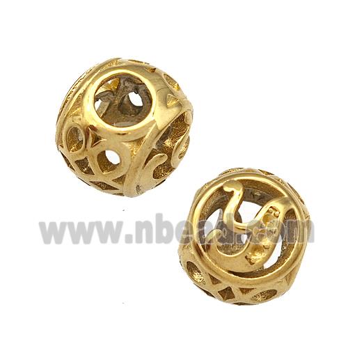 Stainless Steel Round Beads Letter-Y Hollow Large Hole Gold Plated
