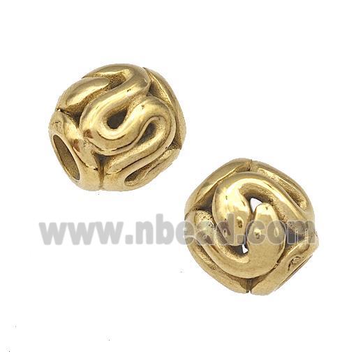 Stainless Steel Barrel Beads Snake Hollow Large Hole Gold Plated