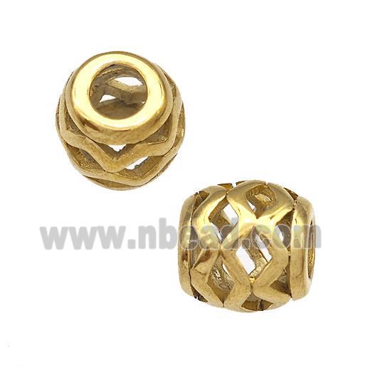 Stainless Steel Barrel Beads Wave Hollow Large Hole Gold Plated