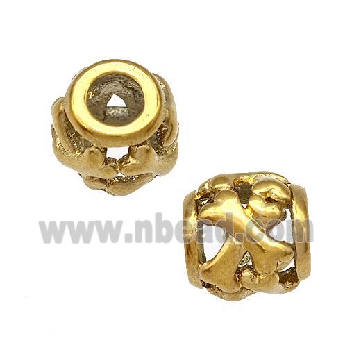 Stainless Steel Barrel Beads Dog-bone Hollow Large Hole Gold Plated