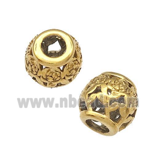 Stainless Steel Barrel Beads Flower Hollow Large Hole Gold Plated