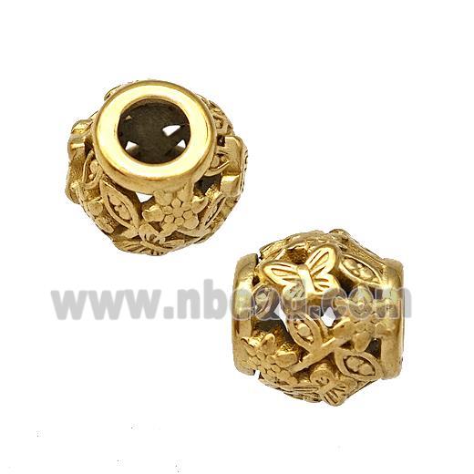 Stainless Steel Barrel Beads Butterfly Hollow Large Hole Gold Plated
