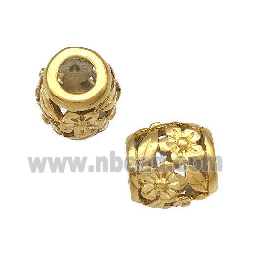 Stainless Steel Barrel Beads Hollow Large Hole gold platedStainless Steel Round Beads Flower Hollow 