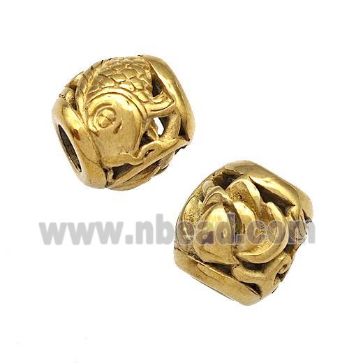 Stainless Steel Barrel Beads Flower Hollow Large Hole Gold Plated