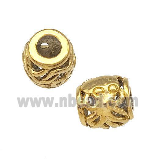 Stainless Steel Barrel Beads Octopus Hollow Large Hole Gold Plated