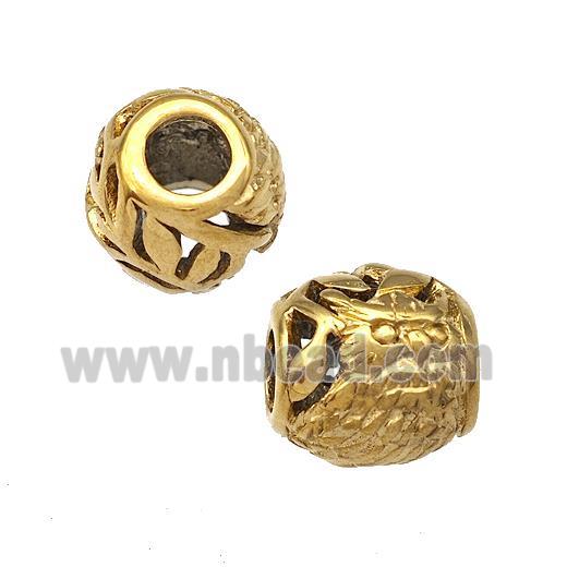Stainless Steel Barrel Beads Owl Hollow Large Hole Gold Plated