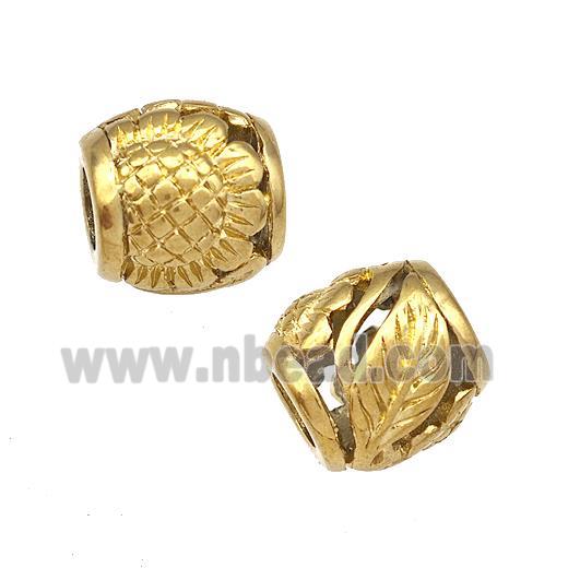 Stainless Steel Barrel Beads Sunflower Hollow Large Hole Gold Plated