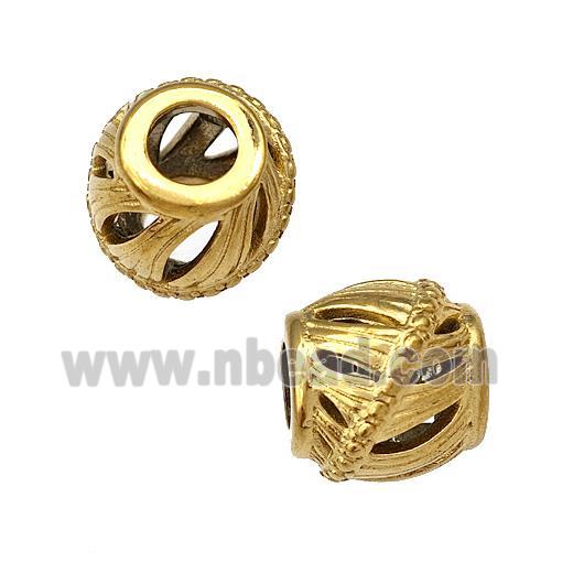 Stainless Steel Barrel Beads Hollow Large Hole Gold Plated