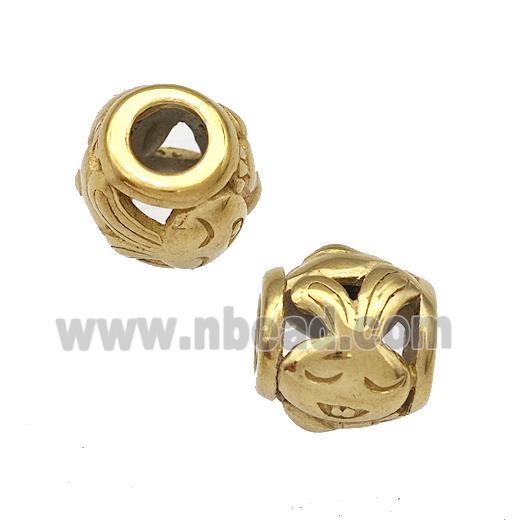 Stainless Steel Barrel Beads Rabbit Hollow Large Hole Gold Plated