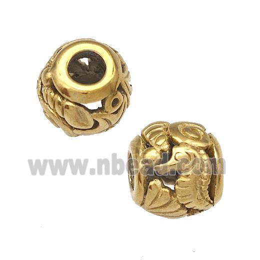 Stainless Steel Barrel Beads Seahorse Hollow Large Hole Gold Plated