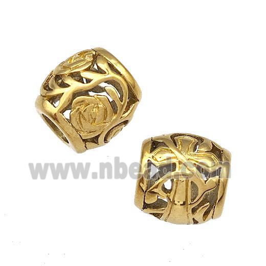 Stainless Steel Barrel Beads Flower Cross Hollow Large Hole Gold Plated
