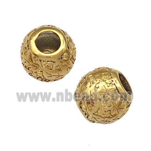 Stainless Steel Round Beads Flower Hollow Large Hole Gold Plated